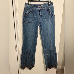 Jazzie Vintage Y2K Boho Embroidered Sequin Stretch Denim Blue Jeans Size 9/10